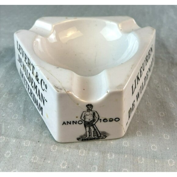 Vtg Levert & Co. De Wildeman Amsterdam Ceramic Ashtray 1690 Dutch Bar Ad *Crack* - Picture 1 of 8